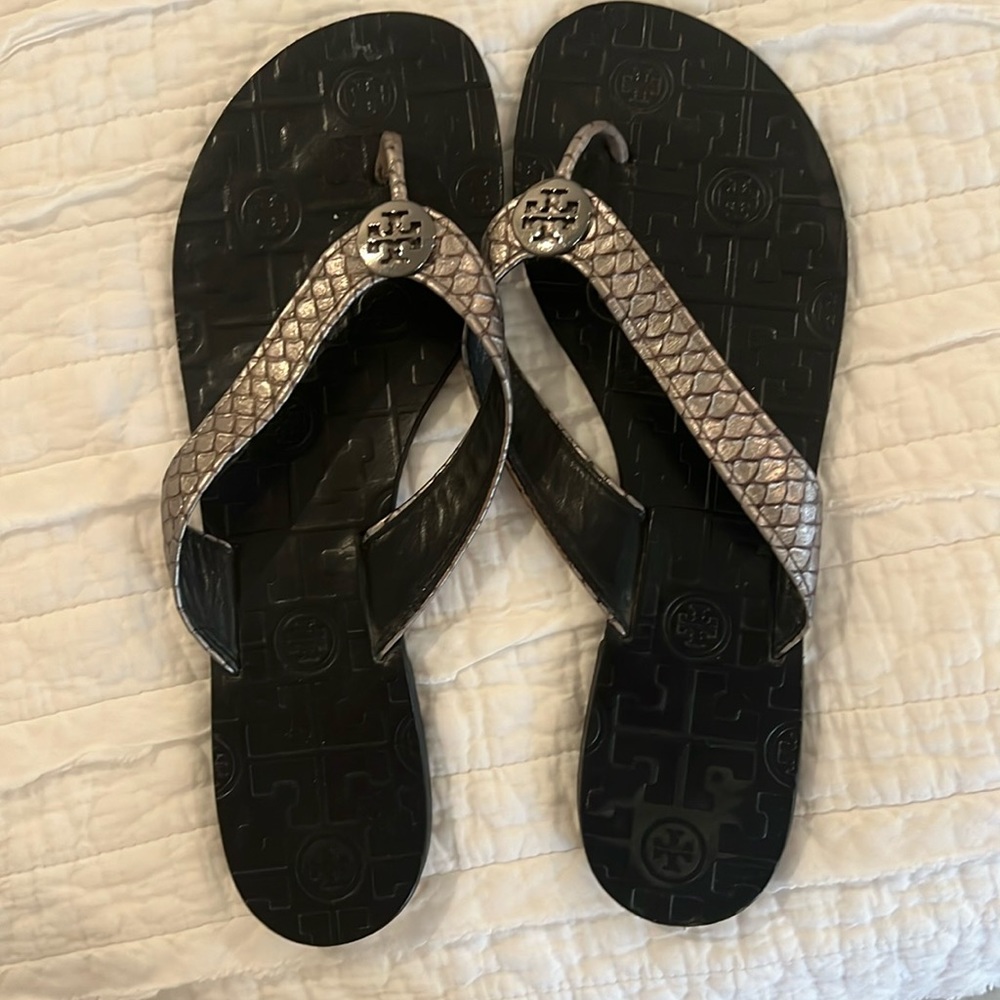 Tory Burch silver leather sandal